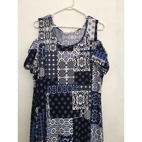 NY Collection Maxi Dress High Low Printed  Plus Size 2XP Cold Shoulder Slit - Picture 12 of 13